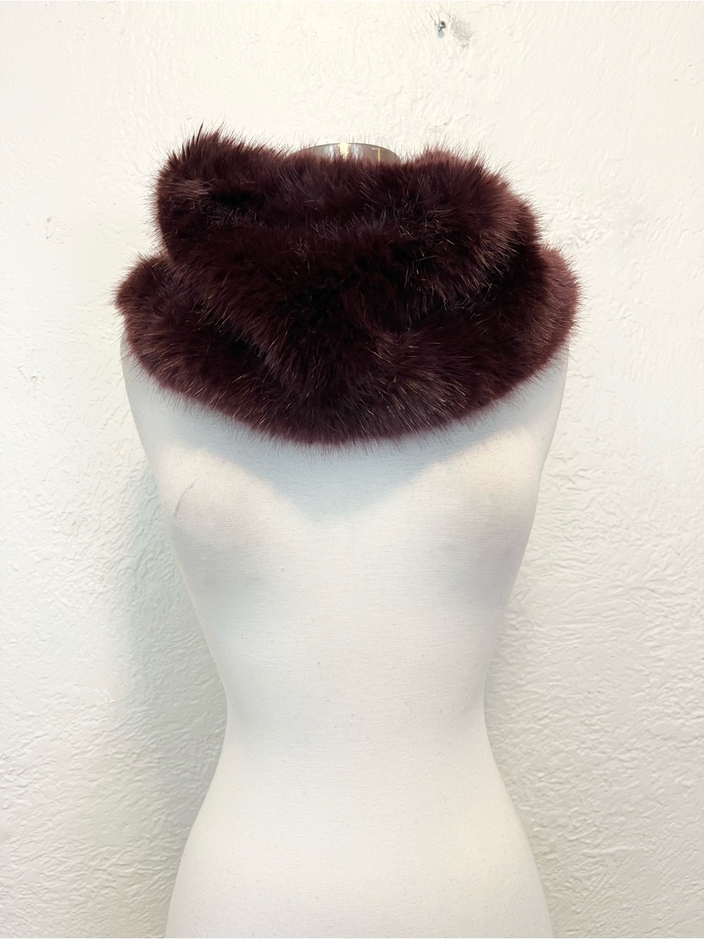 Faux Fur Neck Infinity Scarf Burgundy Purple Wine